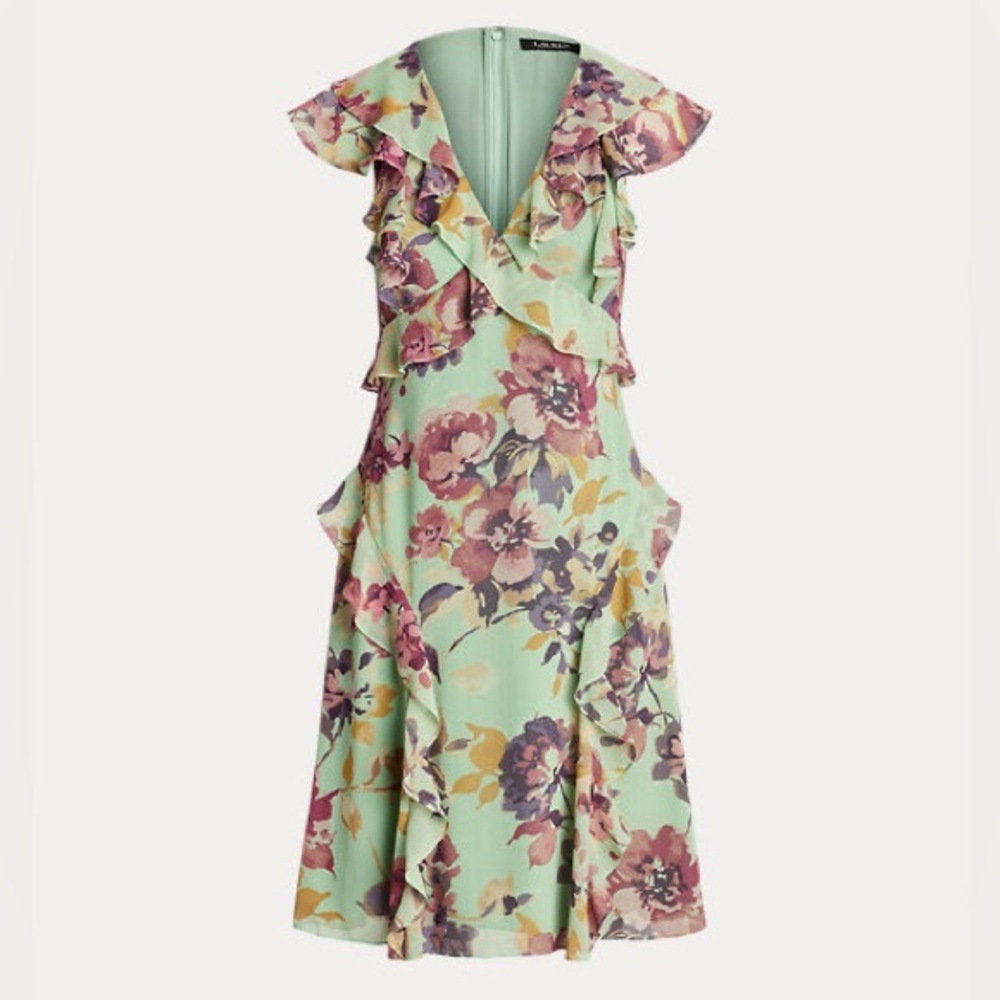 NWT Ralph Lauren Women's Ruffled V-Neck A-Line Dress Sz 6 - Picture 3 of 12